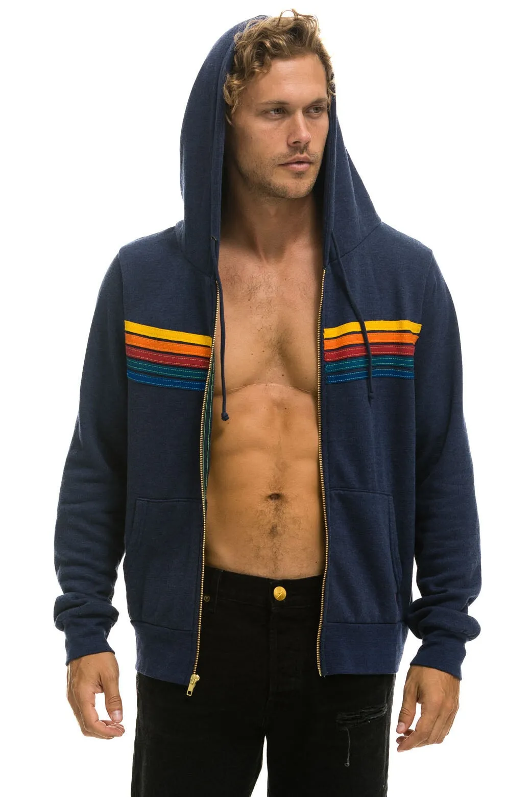 5 STRIPE HOODIE - NAVY