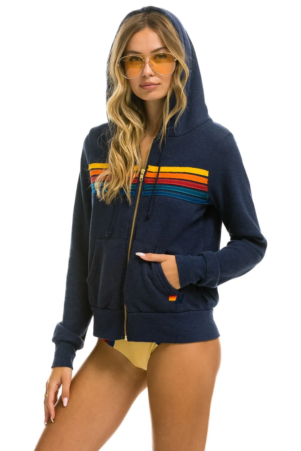 5 STRIPE HOODIE - NAVY