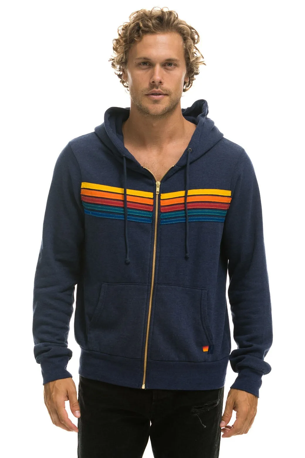 5 STRIPE HOODIE - NAVY