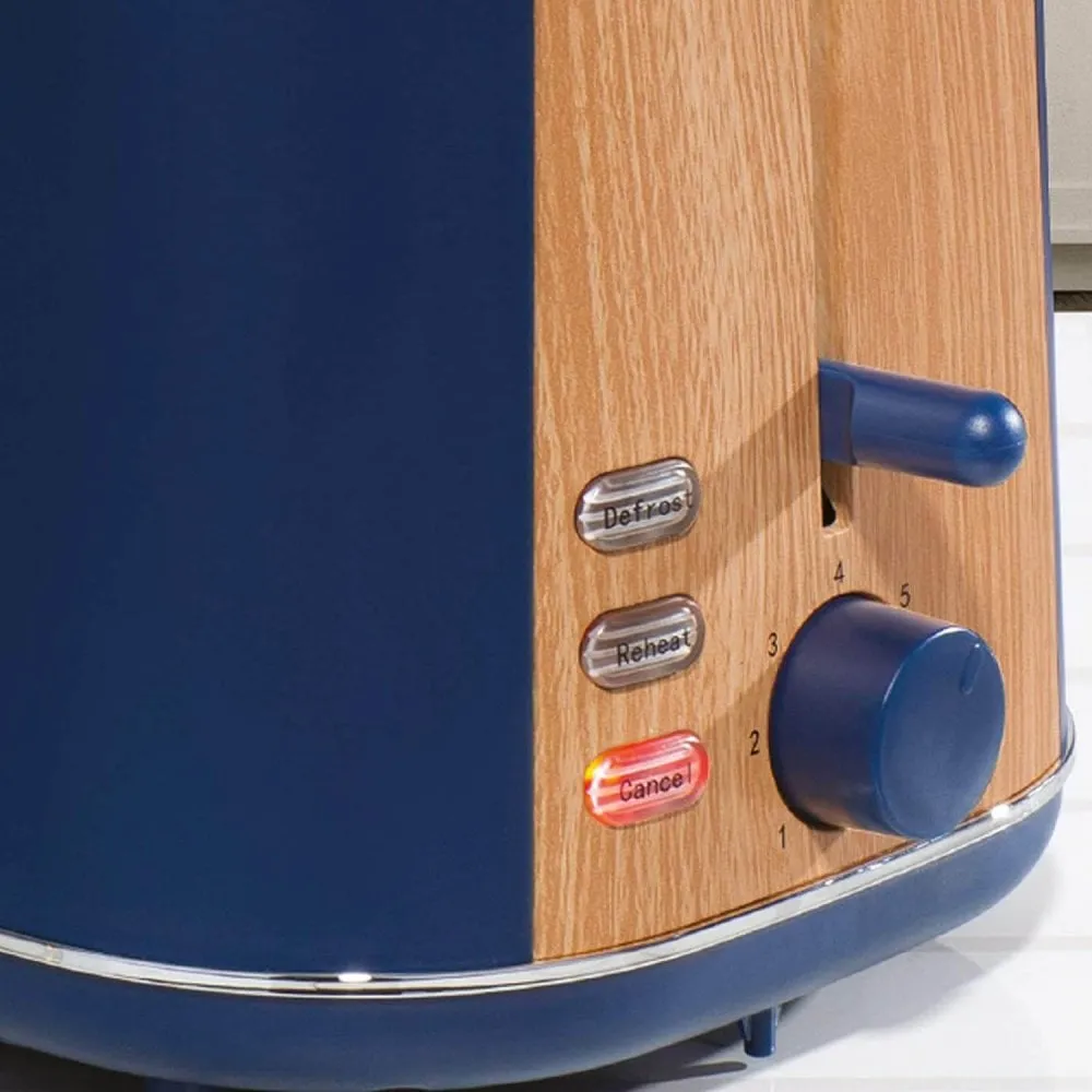 800W Navy Matt and Wood Finish Stockholm 2 Slice Toaster