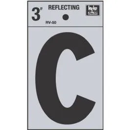 Address Letters, "C", Reflective Black/Silver Vinyl, Adhesive, 3-In.