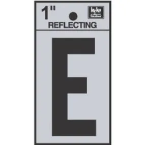 Address Letters, "E", Reflective Black/Silver Vinyl, Adhesive, 1-In.