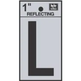 Address Letters, "L", Reflective Black/Silver Vinyl, Adhesive, 1-In.