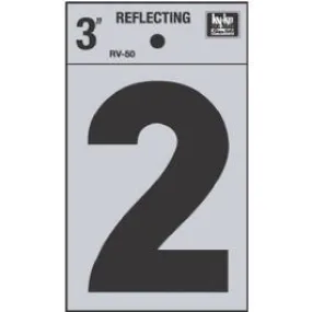 Address Number, "2", Reflective, Black Vinyl Adhesive, 3-In.