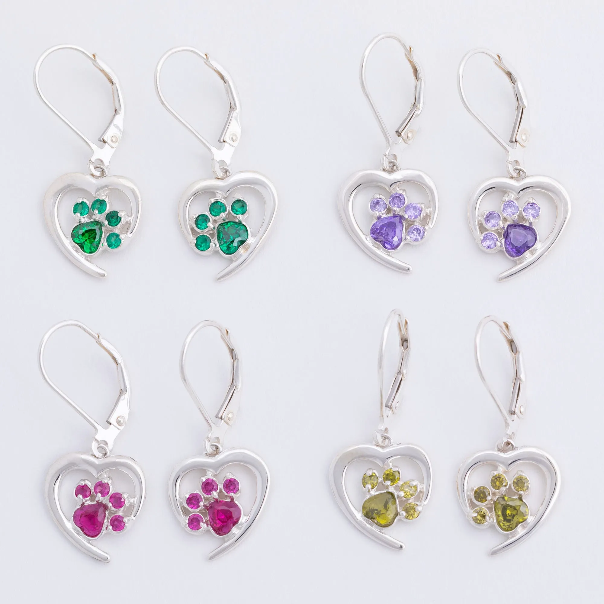 Always in My Heart Sterling Birthstone Paw Print Earrings