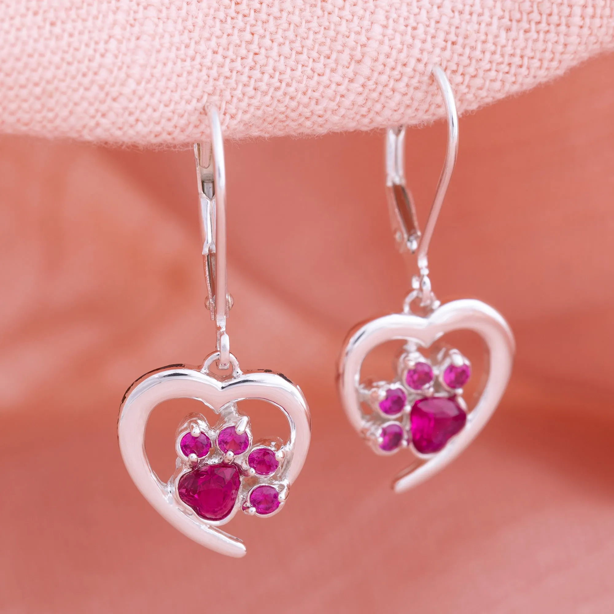 Always in My Heart Sterling Birthstone Paw Print Earrings