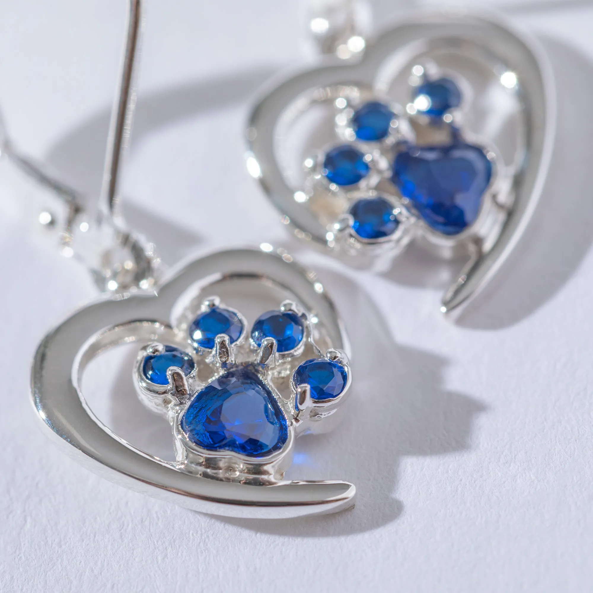 Always in My Heart Sterling Birthstone Paw Print Earrings