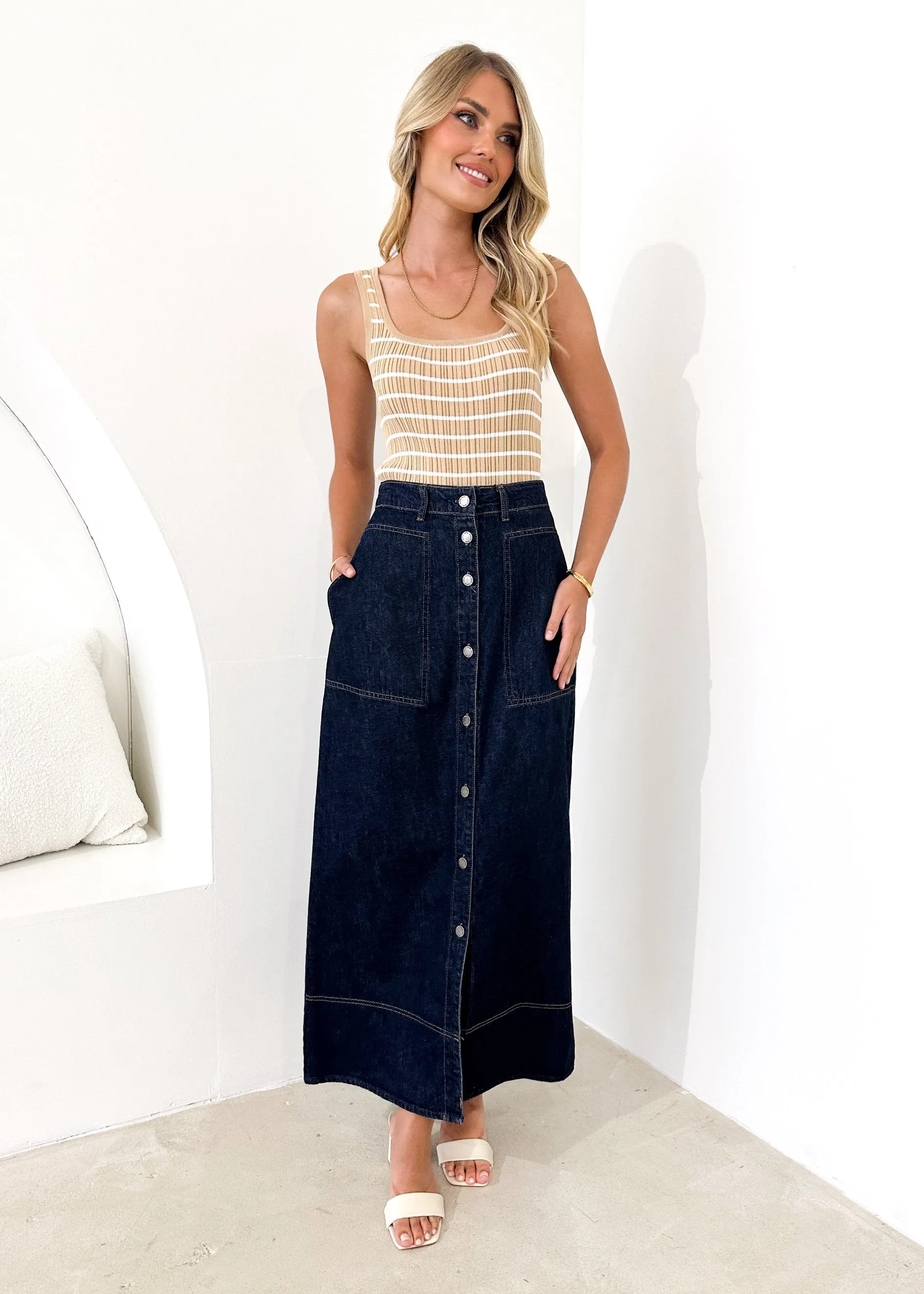 Avida Denim Midi Skirt - Indigo