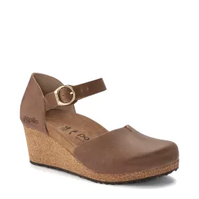 Birkenstock Women's Mary Oiled Leather Closed Toe Cork Wedge in Cognac