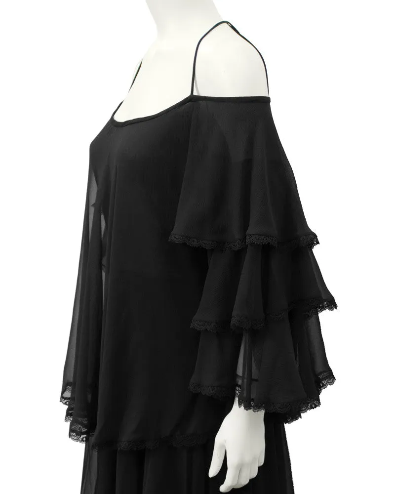 Black Chiffon Tiered Gown