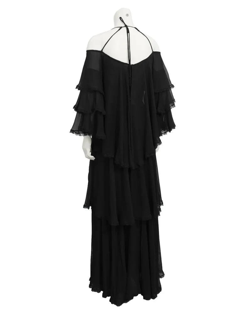 Black Chiffon Tiered Gown