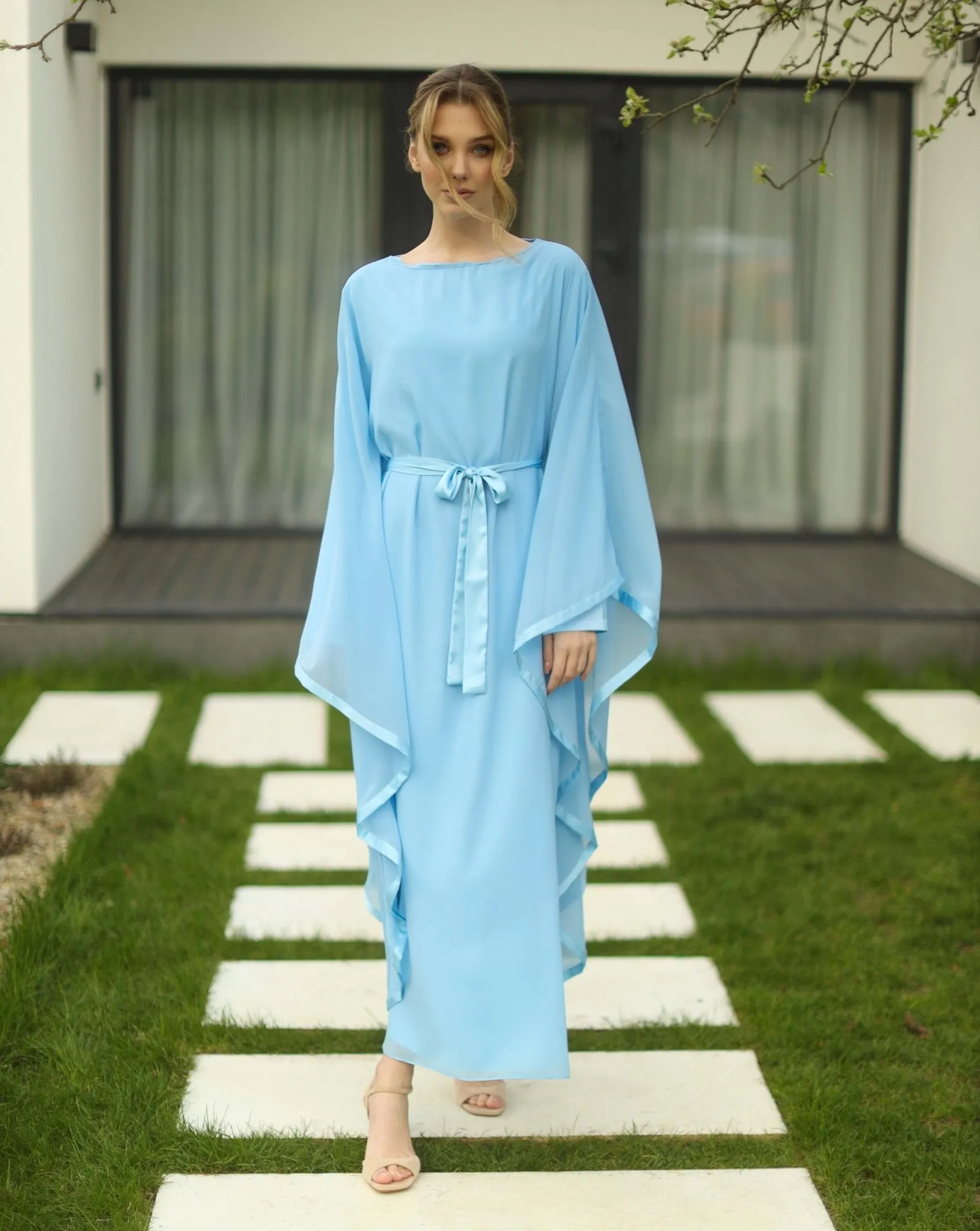 Blue Chiffon Abaya With Slip Dress