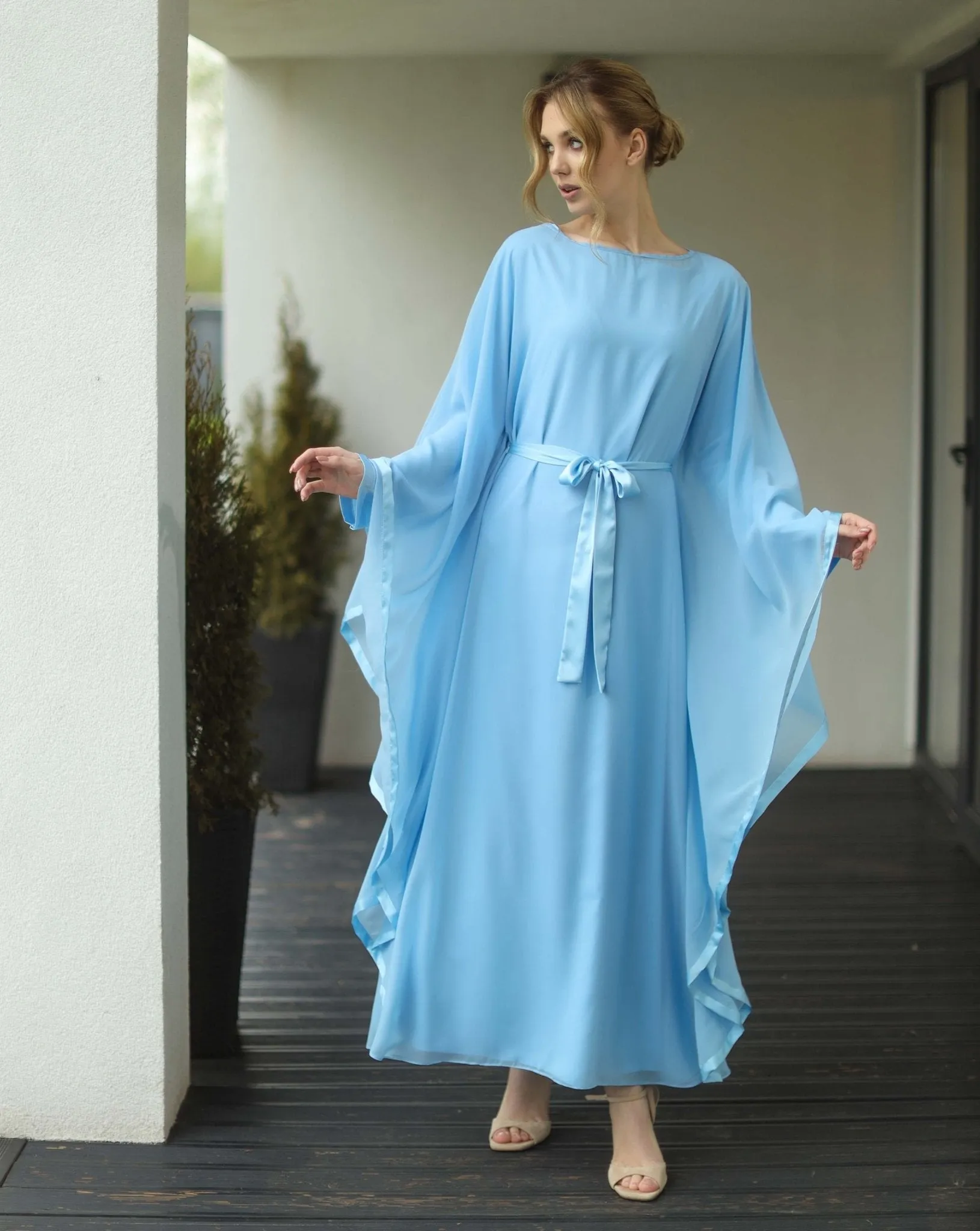 Blue Chiffon Abaya With Slip Dress