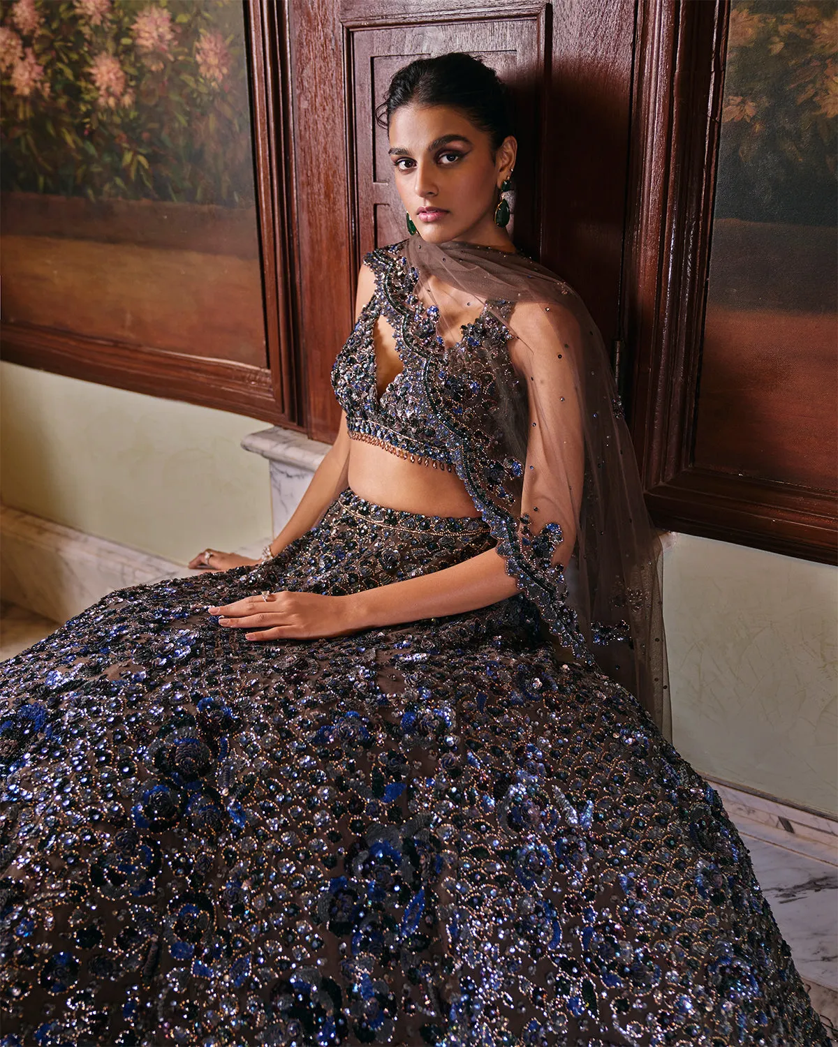 Chocolate Brown Sequin Lehenga Set