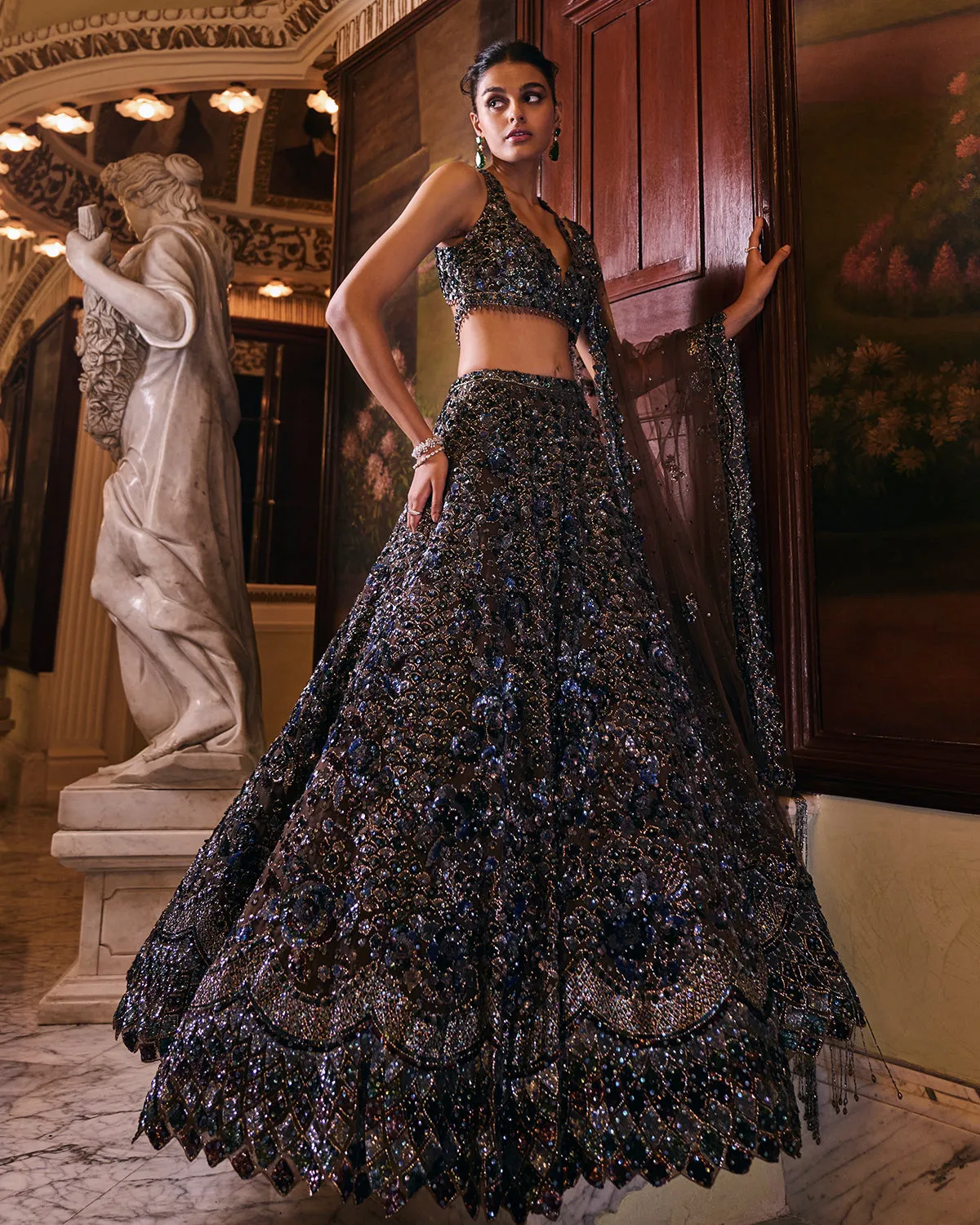 Chocolate Brown Sequin Lehenga Set