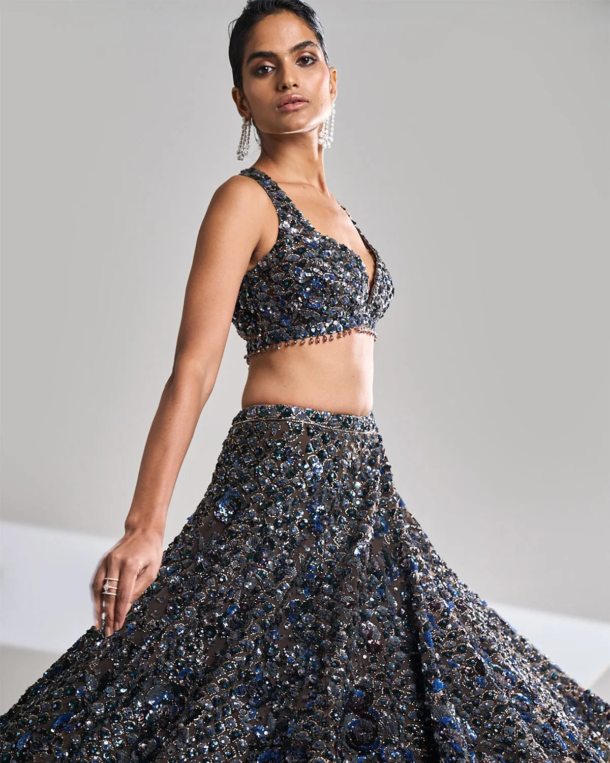 Chocolate Brown Sequin Lehenga Set