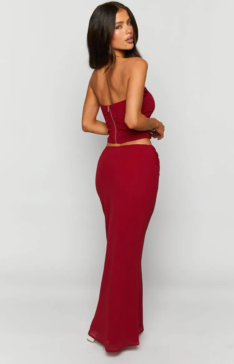 Crimson Rose Red Lace Maxi Skirt