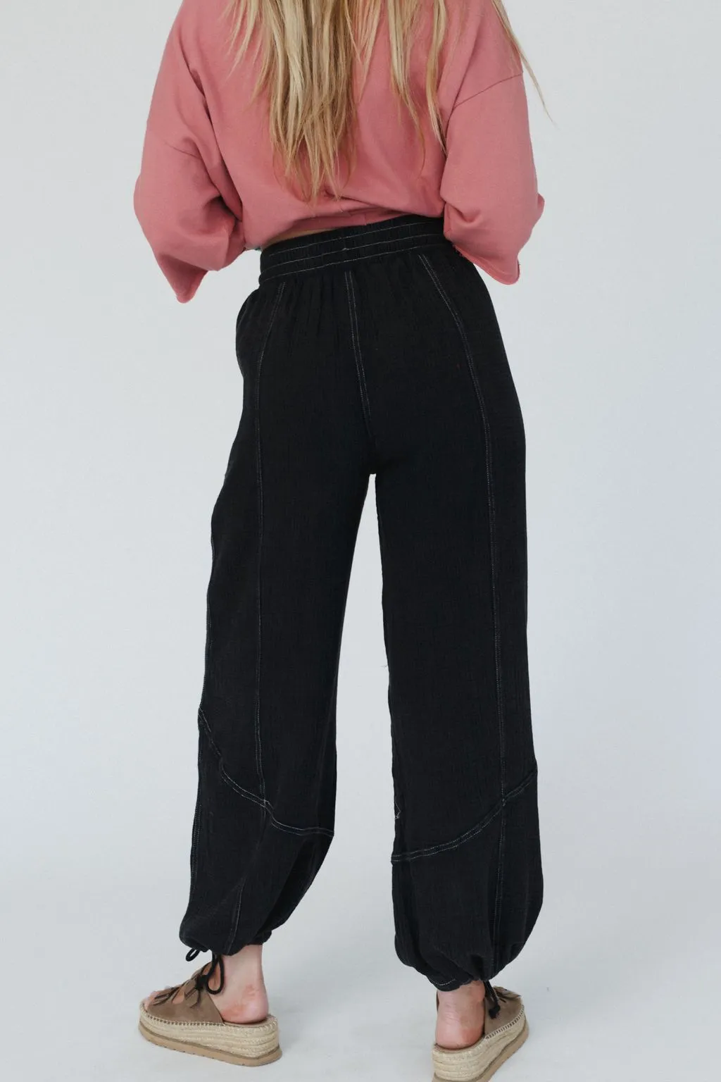 Earth Tone Wide Leg Joggers - Black