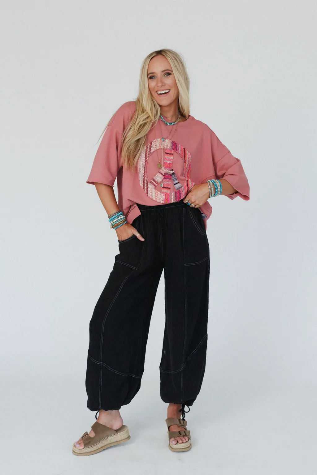 Earth Tone Wide Leg Joggers - Black