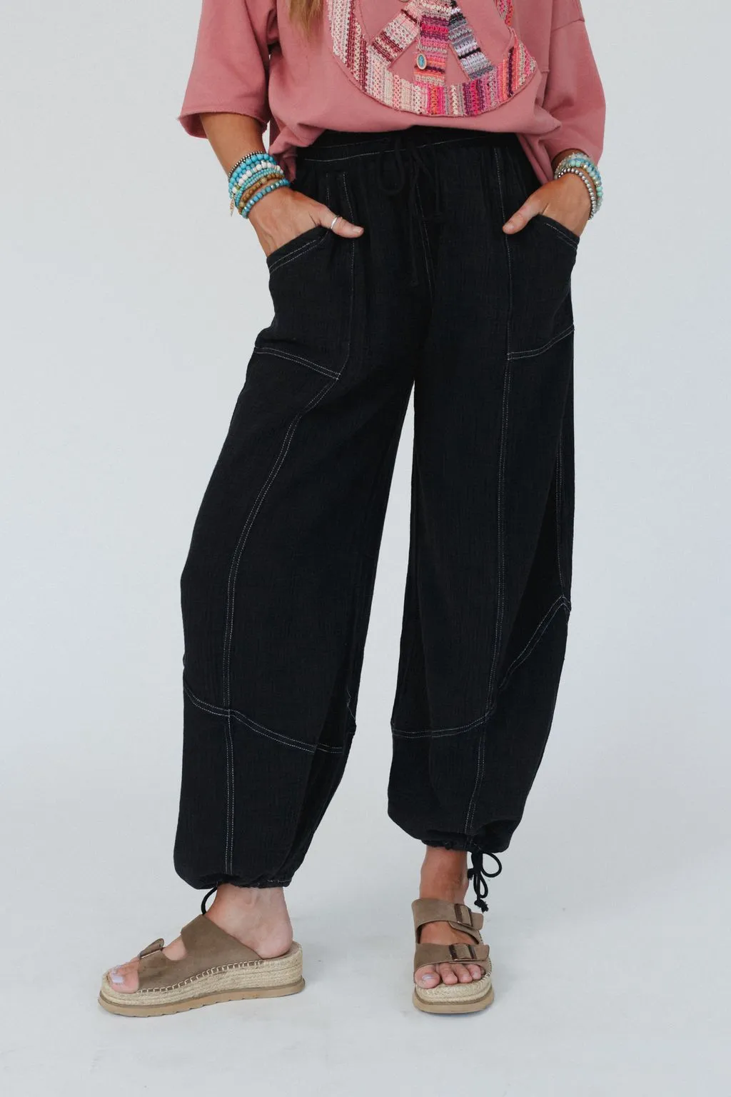 Earth Tone Wide Leg Joggers - Black