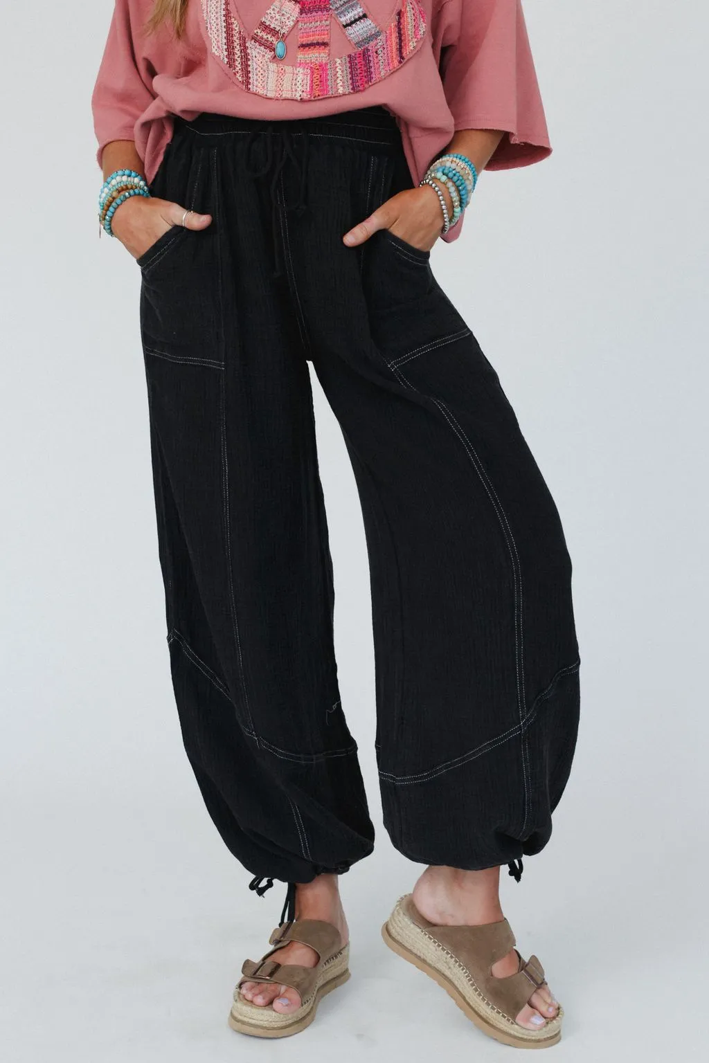 Earth Tone Wide Leg Joggers - Black