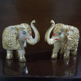 Elephant Porcelain With Silver Statue (Set of 2) - Decorative Home Decor