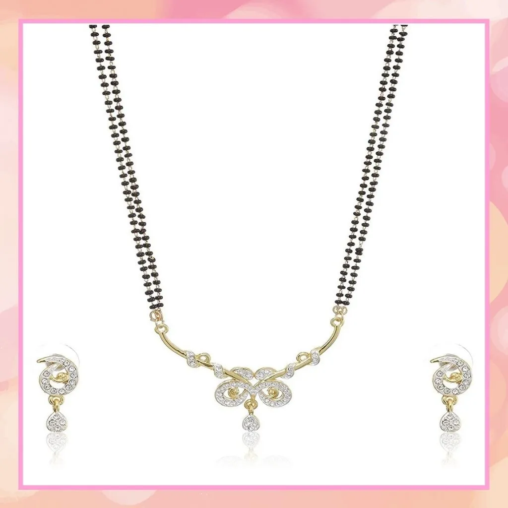 Estele 24 Kt Gold & Silver Plated Butterfly Double Line Mangalsutra Necklaces