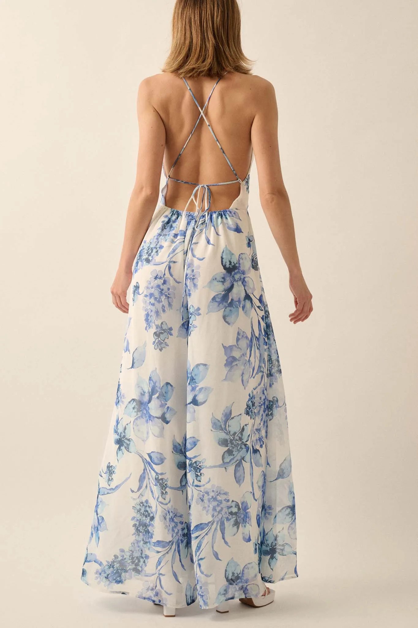 Garden Light Floral Chiffon Wide-Leg Cami Jumpsuit