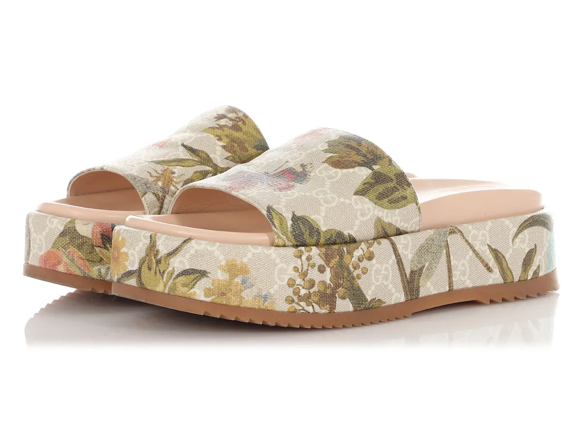 Gucci GG Supreme Water Flora Angelina Flat Platform Sandals