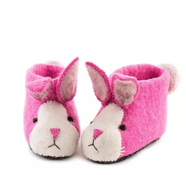 Hand Sewn Children's Pink Rabbit Slippers