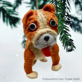 Handmade Felt Bulldog Christmas Ornament from Kyrgyzstan