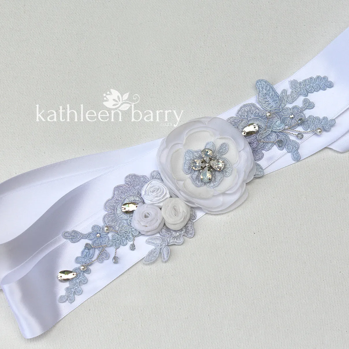 Jess Wedding Dress Sash/Bridal belt - pale blue lavender tones - custom colors available