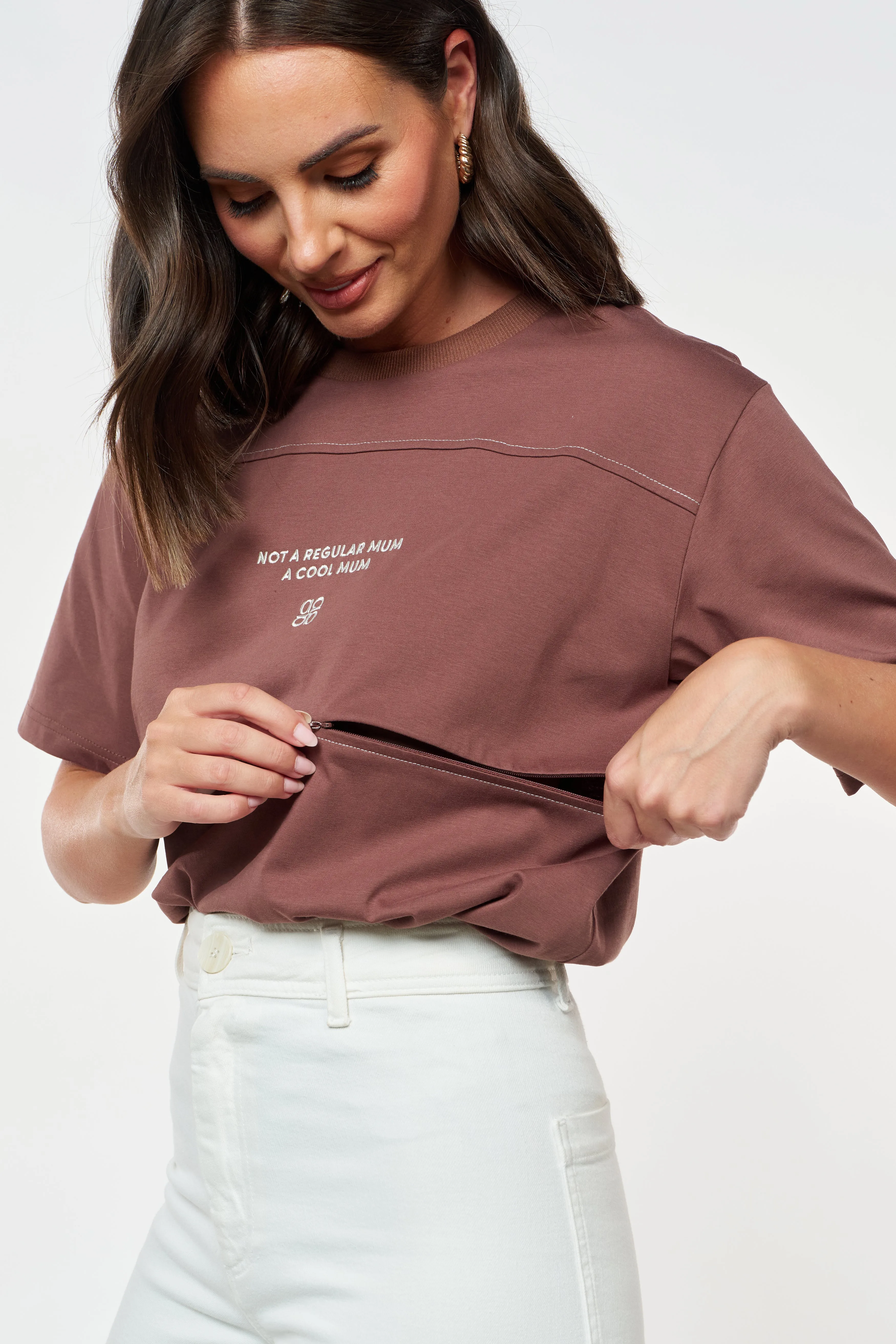 Mantra Embroidered Panel Tee - Chocolate / Cream