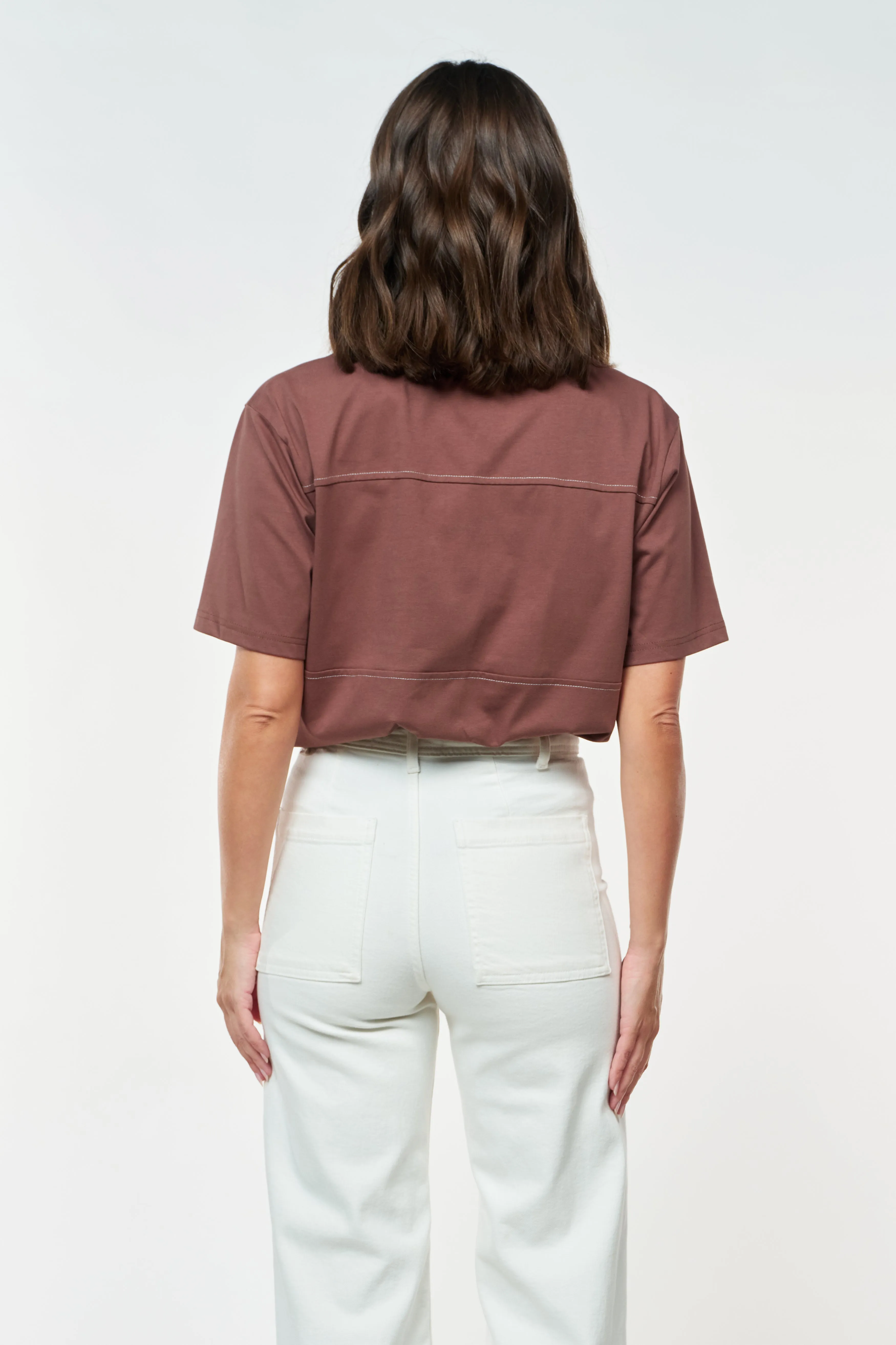 Mantra Embroidered Panel Tee - Chocolate / Cream