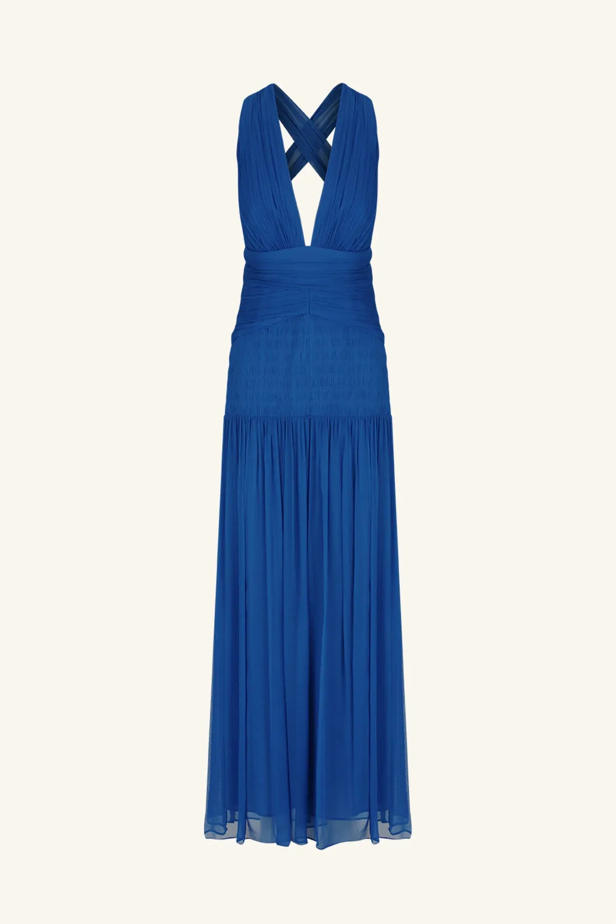 MAYA PLUNGED TIE BACK MIDI DRESS - STRONG BLUE