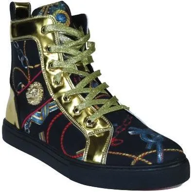 Mens High Top Shoes FIESSO by AURELIO GARCIA Chain Medusa Celebrity 2421 Black