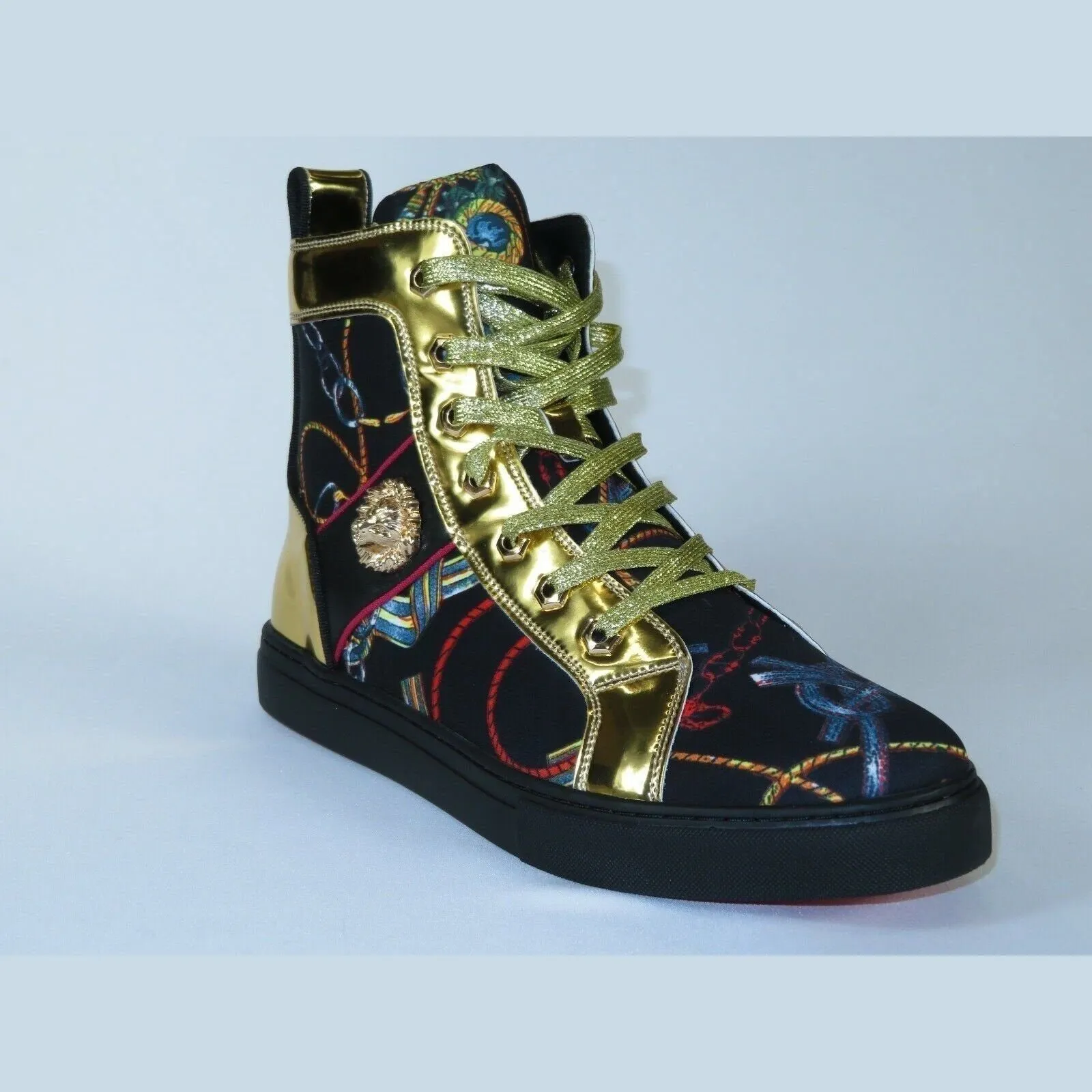 Mens High Top Shoes FIESSO by AURELIO GARCIA Chain Medusa Celebrity 2421 Black