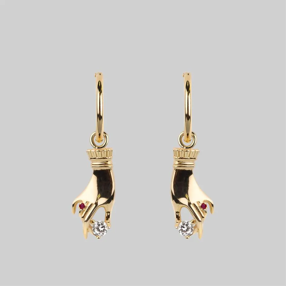 MILDRED. Disembodied Hand Hoop Earrings - Gold