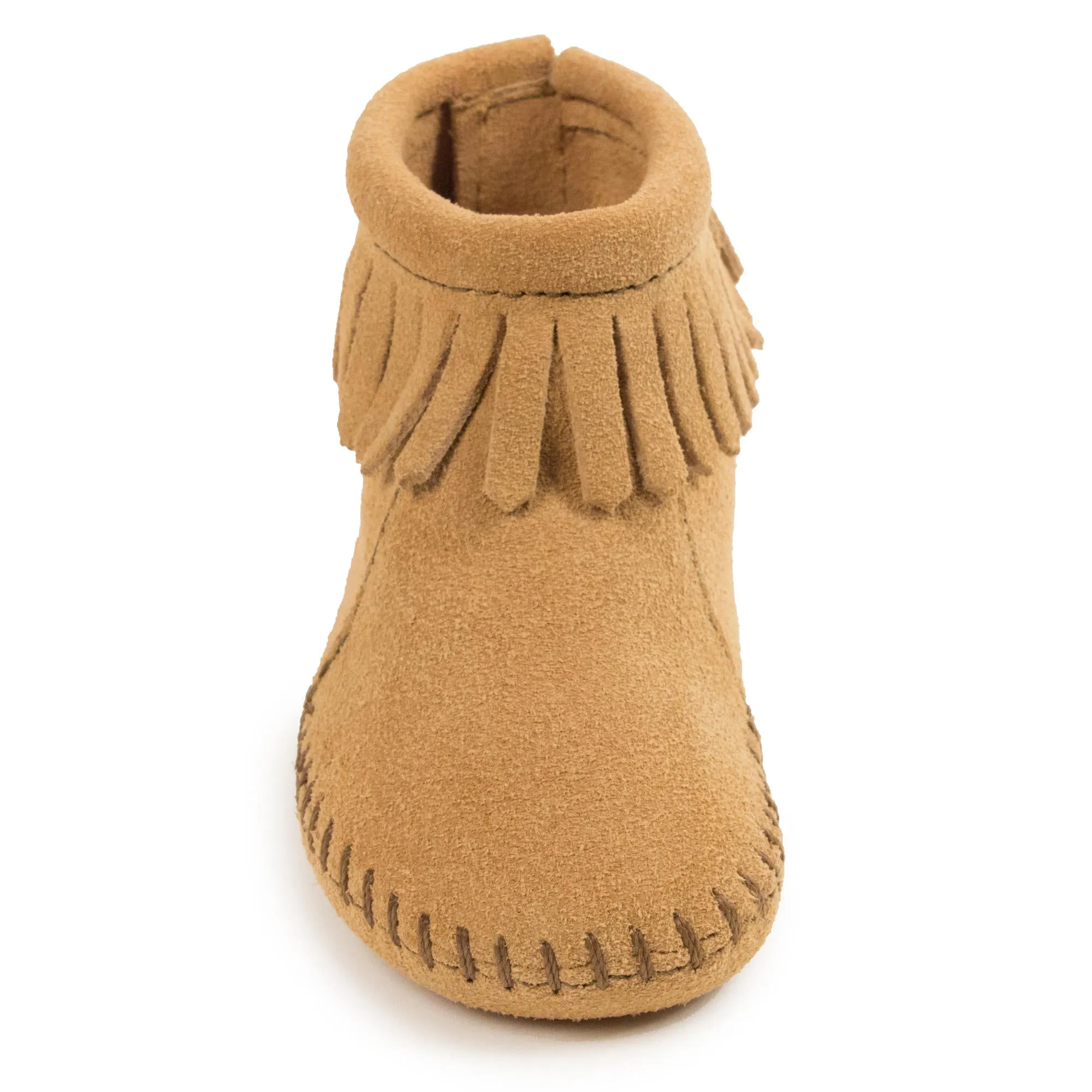 Minnetonka® Infant Genuine Leather Back Flap Bootie Moccasins