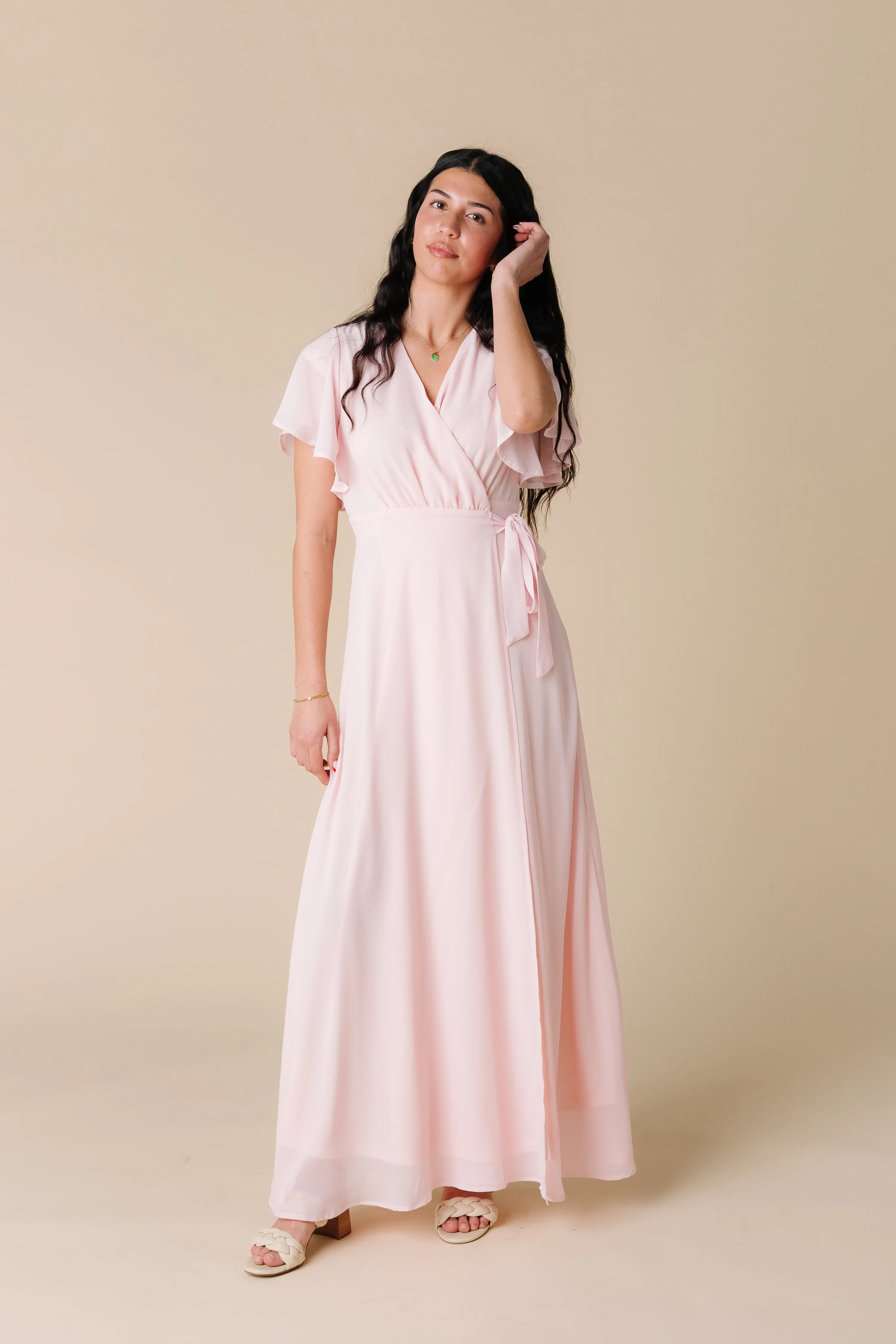 Naples Flutter Sleeve Wrap Dress - Pink