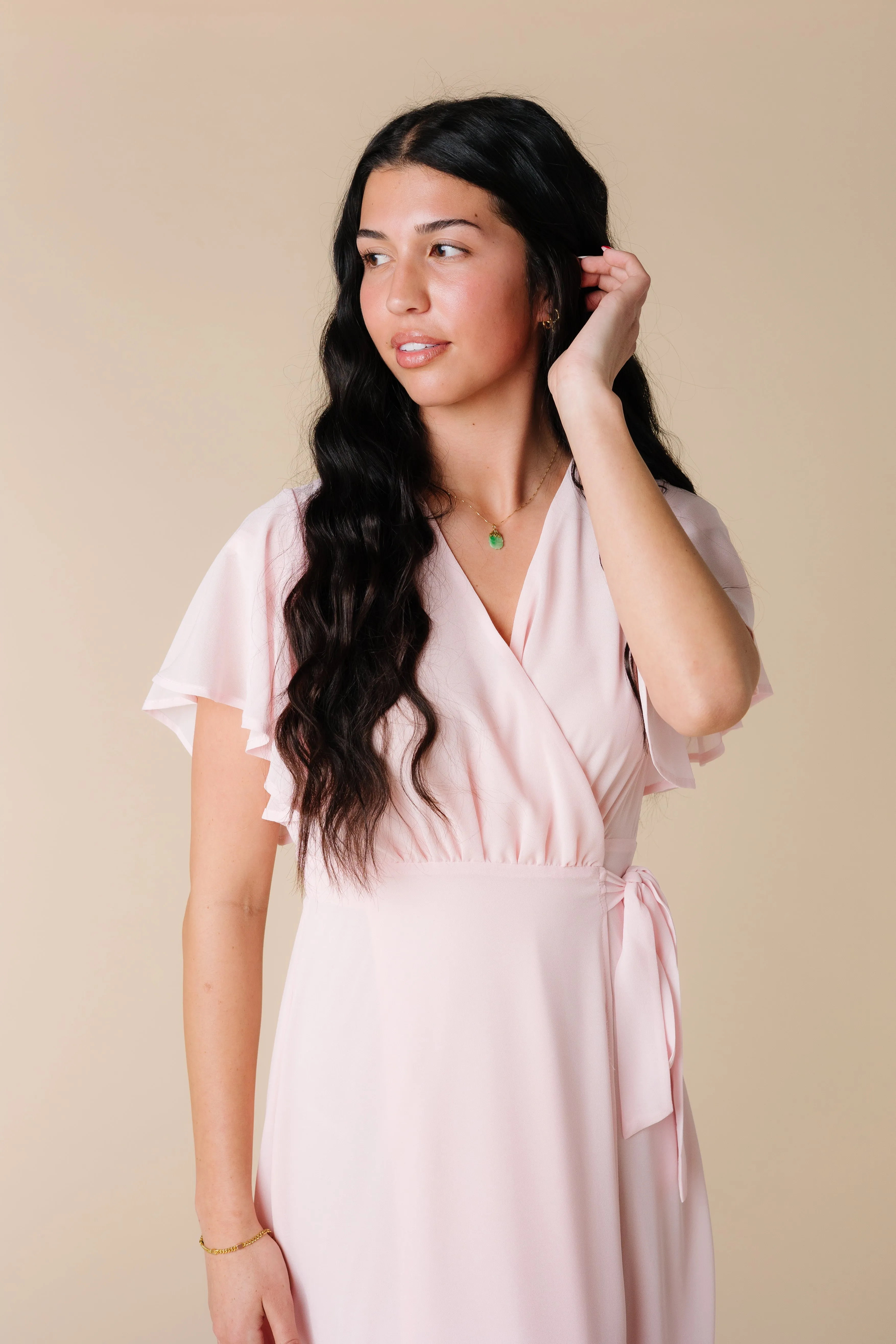 Naples Flutter Sleeve Wrap Dress - Pink