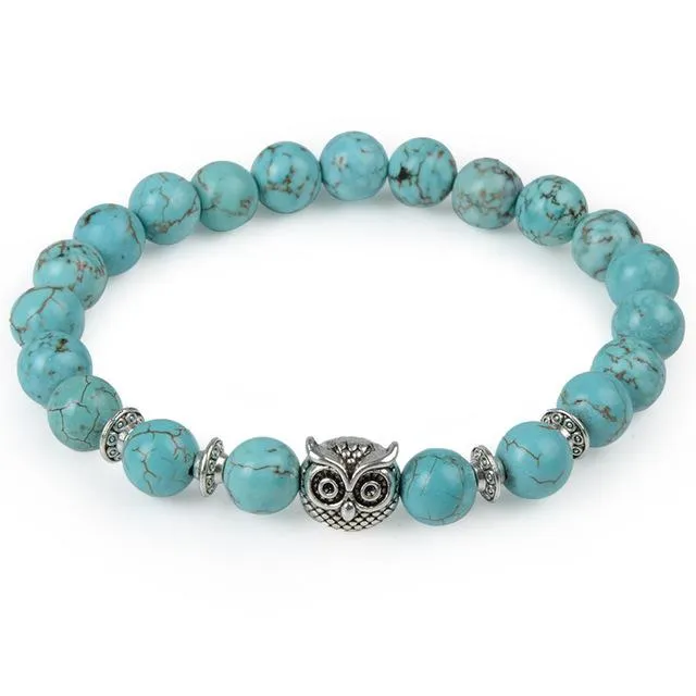 Natural Stone Owl Head Yoga Bracelet