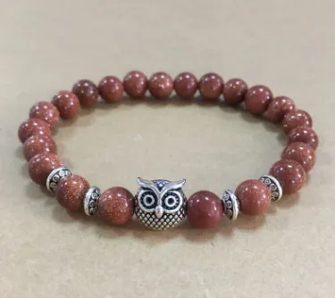 Natural Stone Owl Head Yoga Bracelet