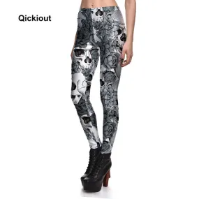 Qickitout Leggings Fitness 2017 Black&White Rose Skeleton Women's Sexy Leggings Fashion Stretch Digital Print Pants Trousers