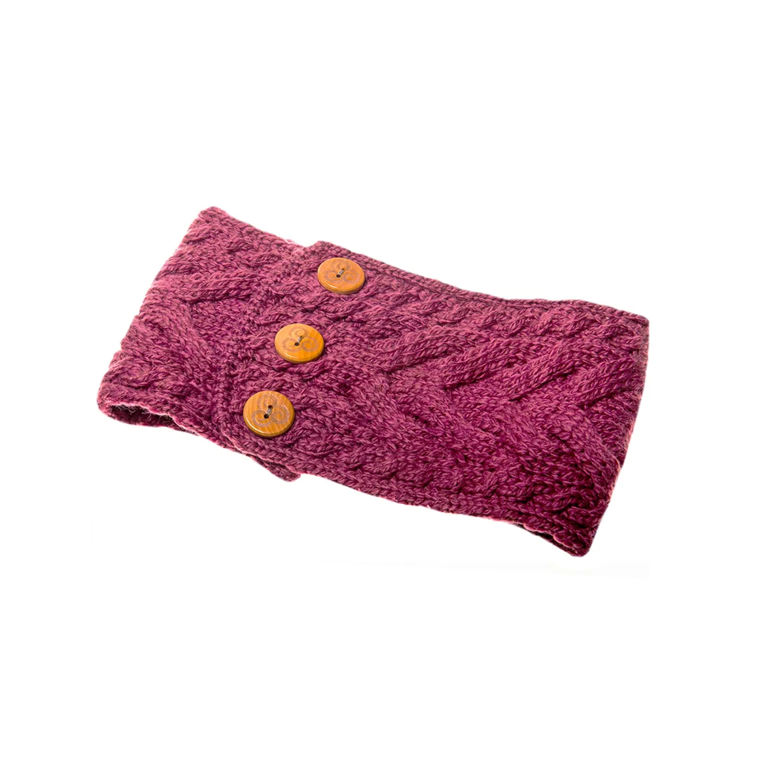 Rose Aran Knitted Headband with Buttons