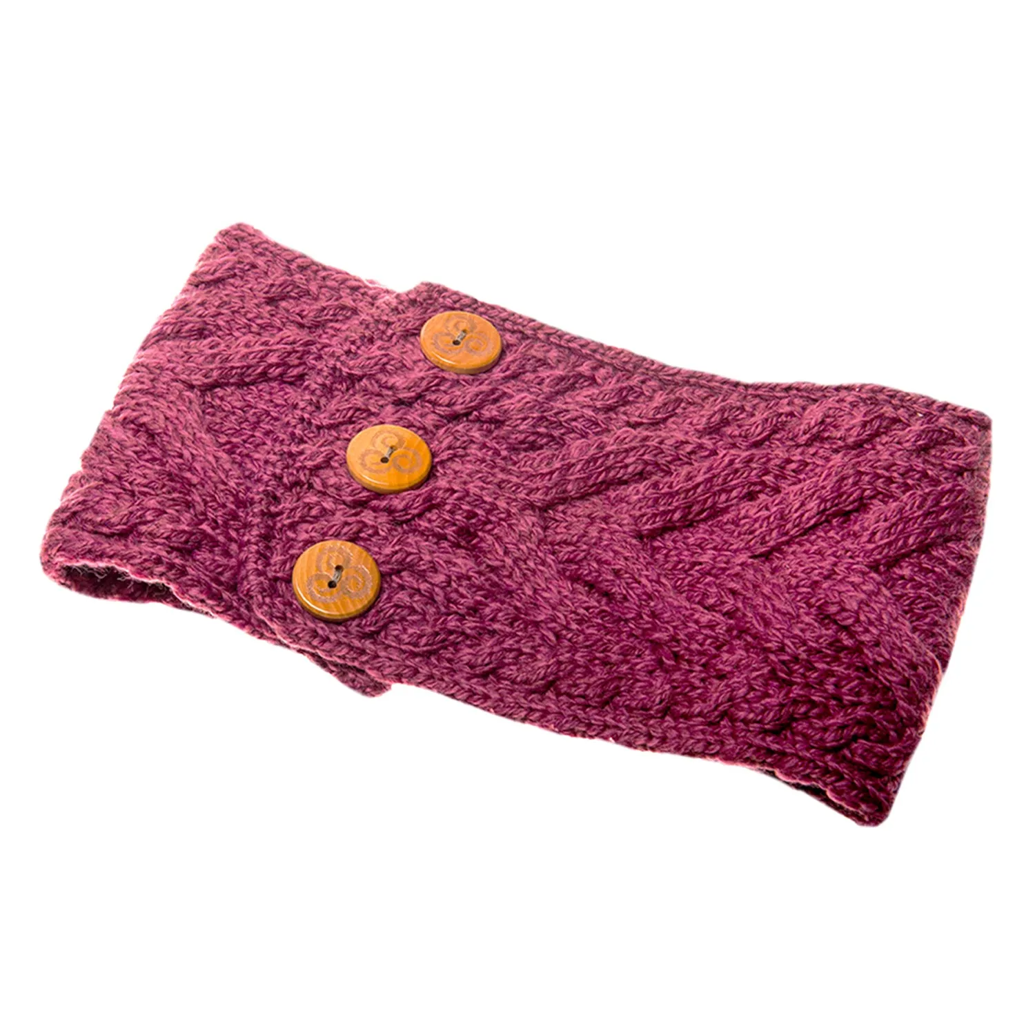 Rose Aran Knitted Headband with Buttons