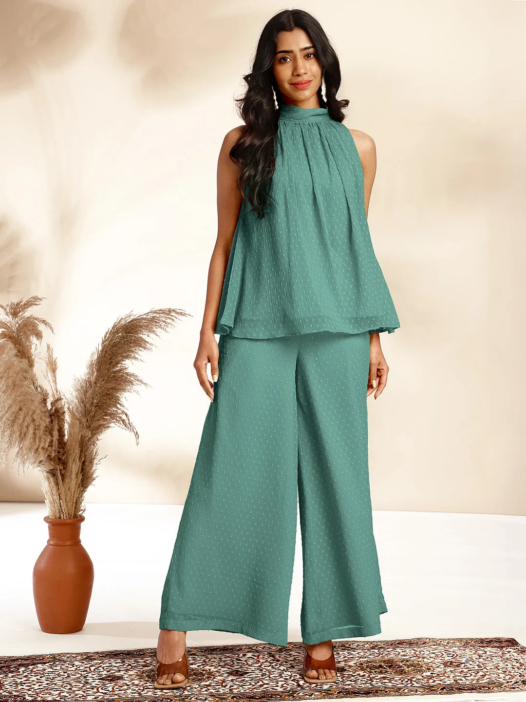 Sage Chiffon Woven Design Gathered Co-Ord Set