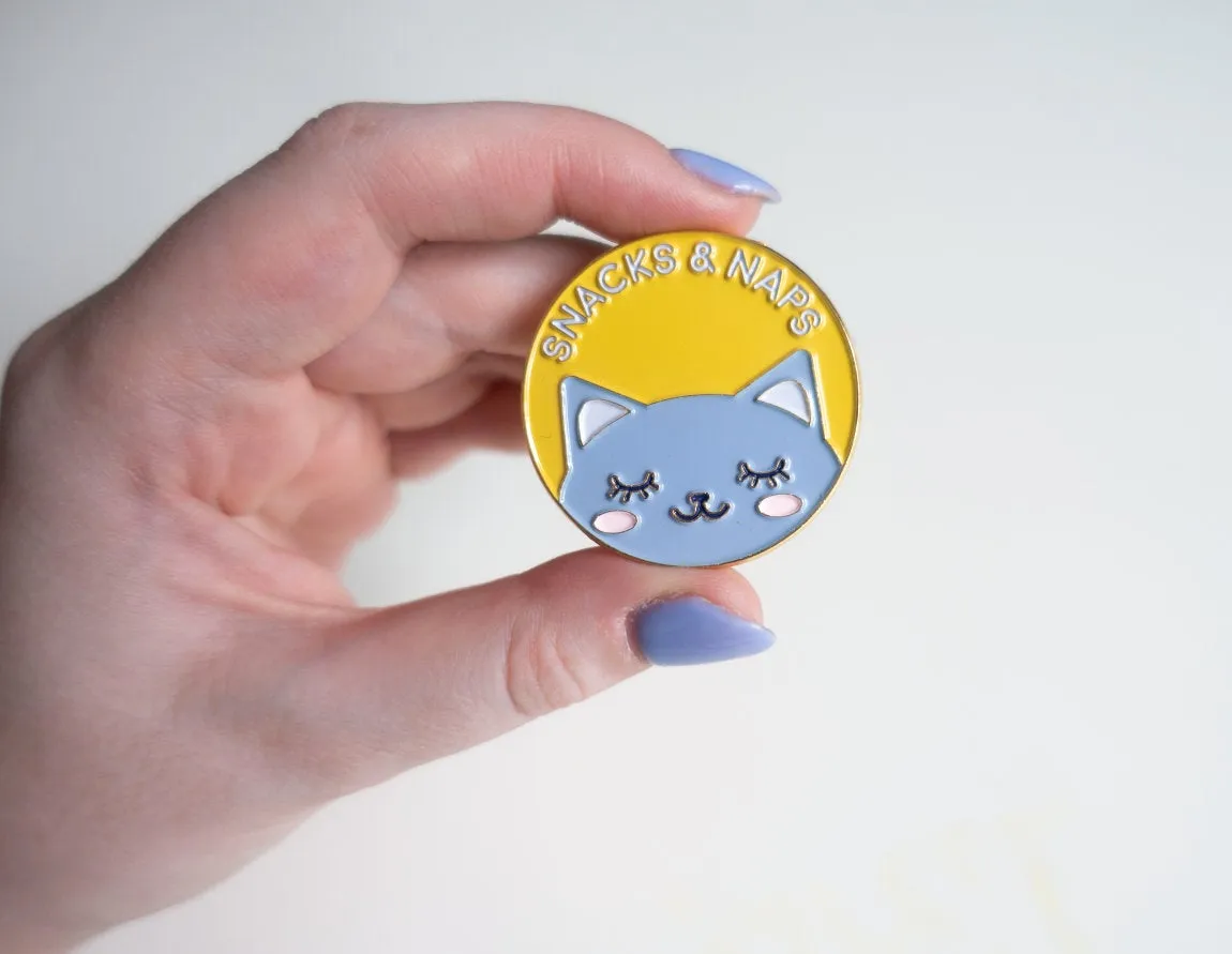 Snacks & Naps Cat Pin