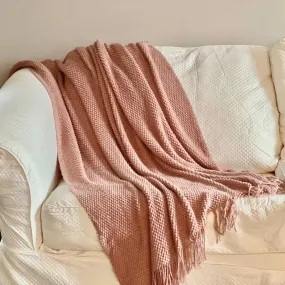 Soft Blanket, Dusty Rose Throw Blanket With Tassels, Size 50x90", Selmont Pink Throw Blanket for Couch/Home, Pink Blanket Gift For Women