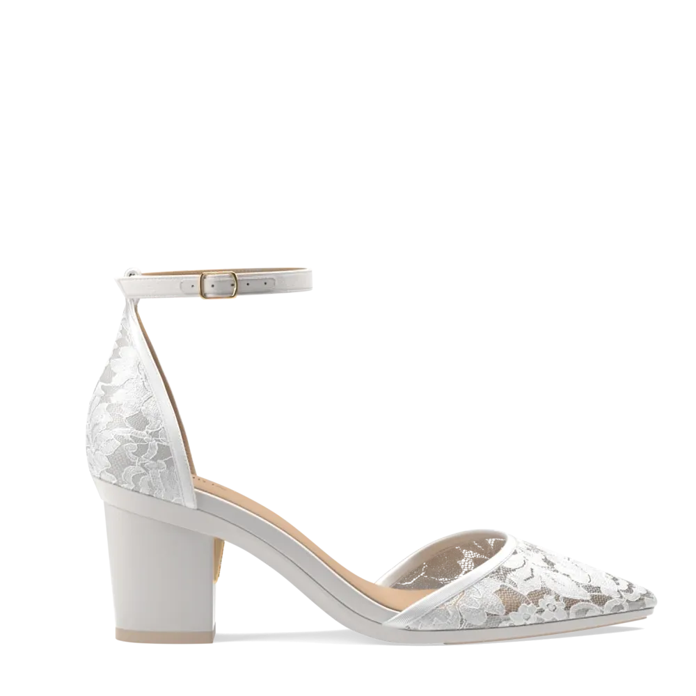 The D'Orsay - White Satin Lace   Block Heel Kit 3 White